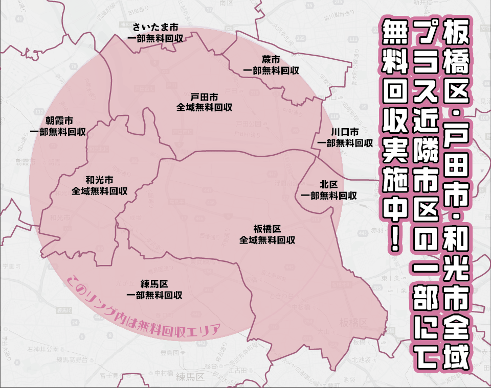 板橋区 戸田市 和光市 +隣接市区の一部を対象に 新聞 雑誌 段ボール 回収 無料回収エリア